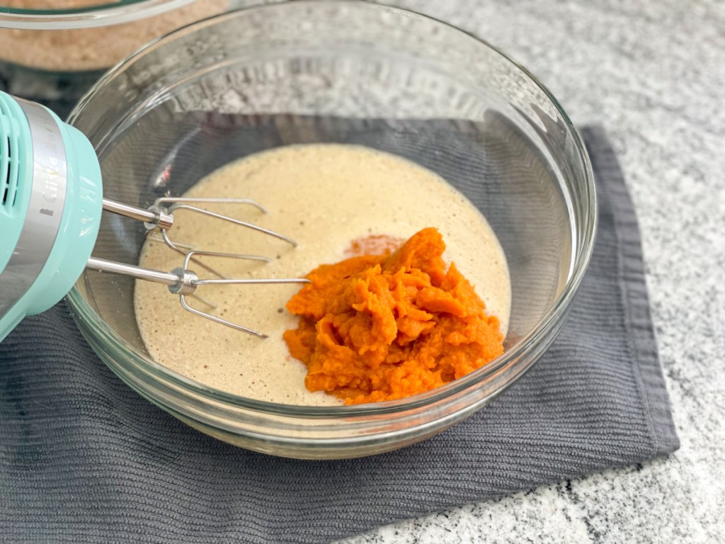 adding pumpkin to wet ingredients