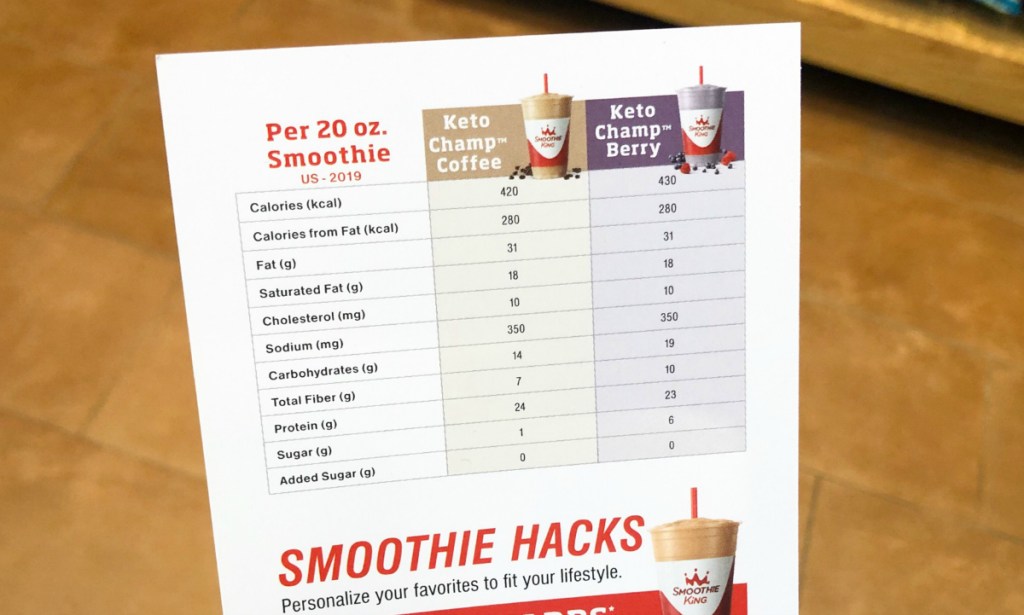 Smoothie King Keto smoothie nutrition