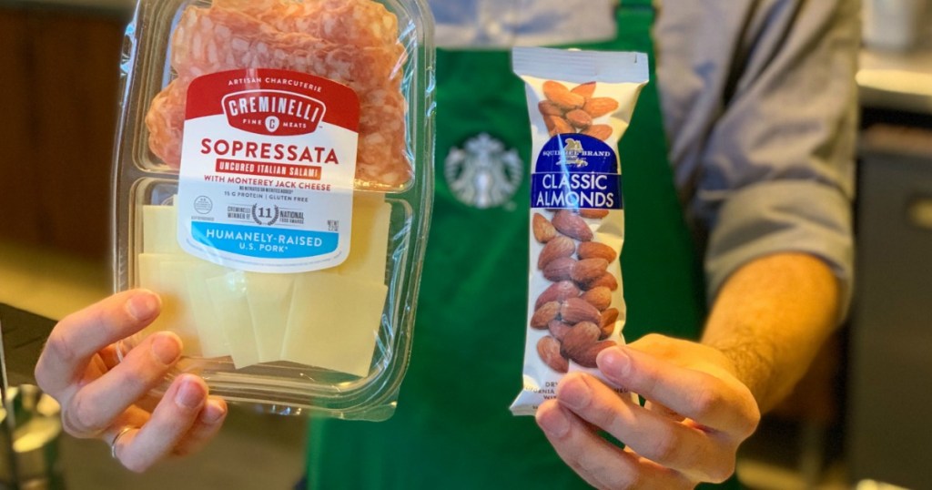 holding Starbucks keto snacks 