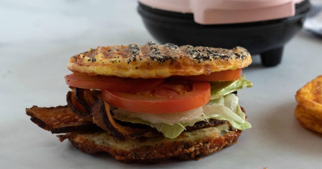 keto chaffle lettuce bacon tomato sandwich 