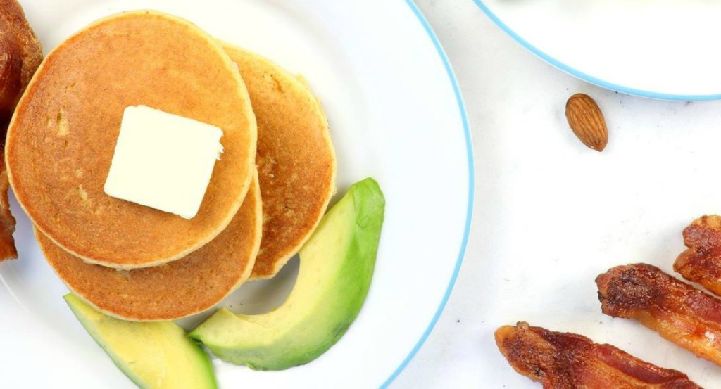 keto pancakes with butter and avocado