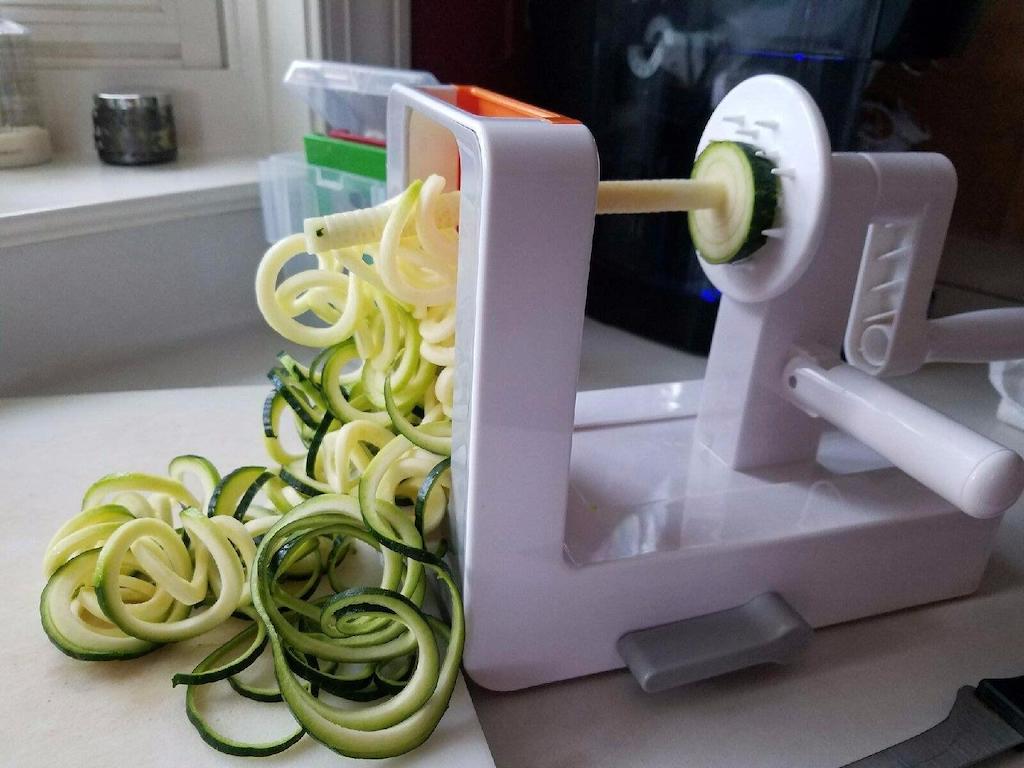 making keto zoodles with OXO tabletop Spiralizer 