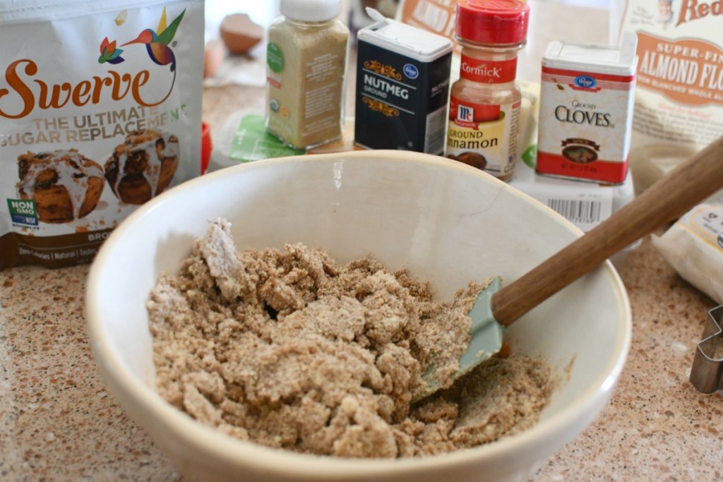 mixing bowl with keto gingerbread cookie dough