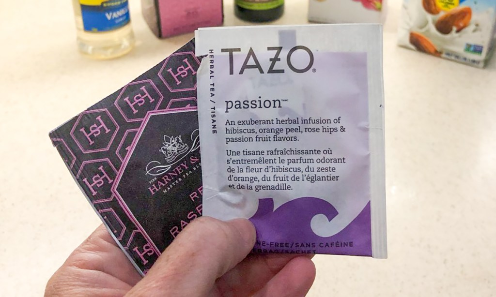 tazo passion tea and red raspberry tea packets