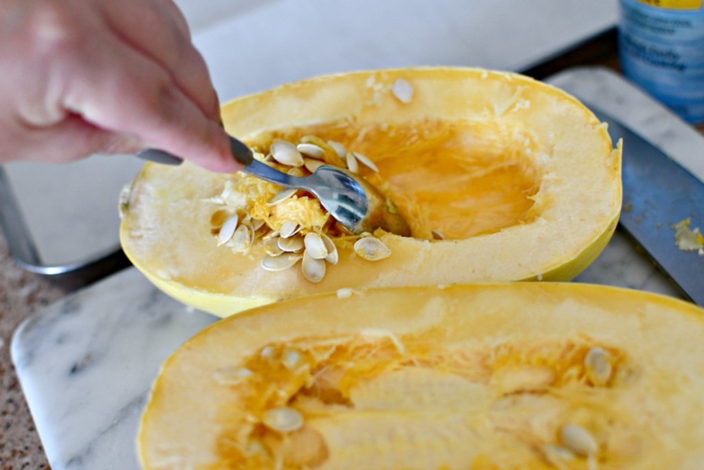 prepping spaghetti squash for the oven