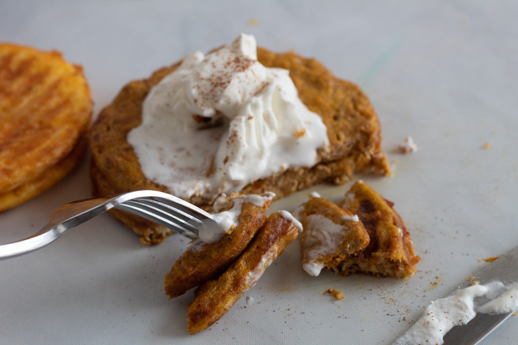 keto pumpkin chaffle with whipped cream 