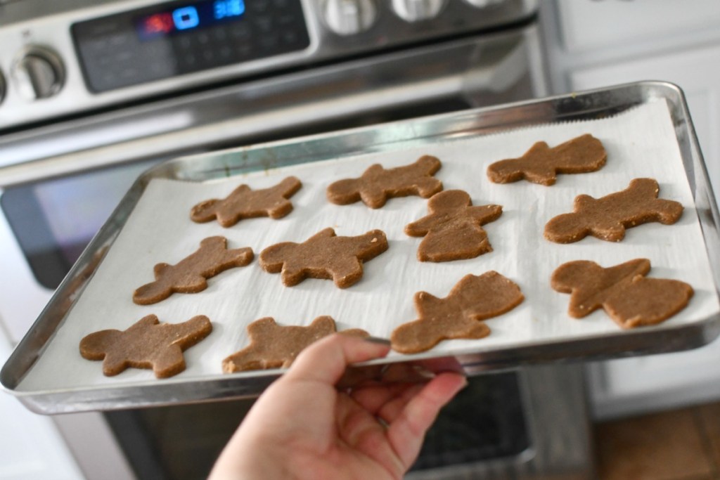 sheet pan of keto gingerbread cookies