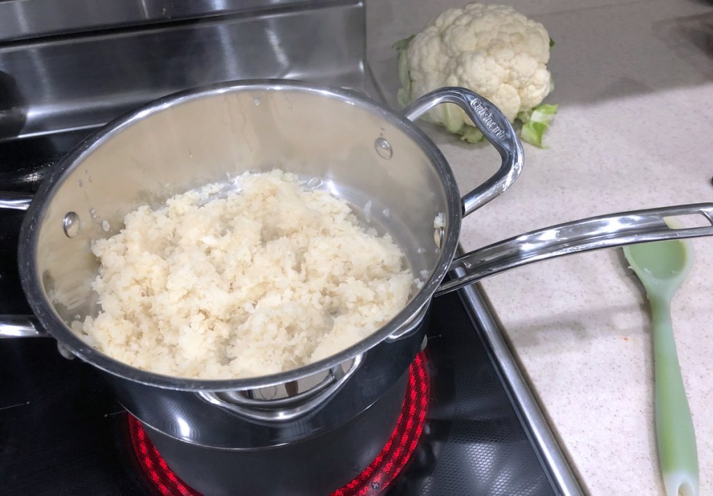 steaming cauliflower on stovetop