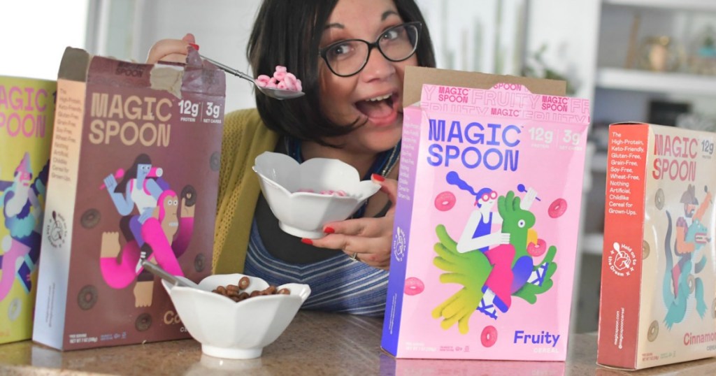 woman eating magic spoon keto cereal