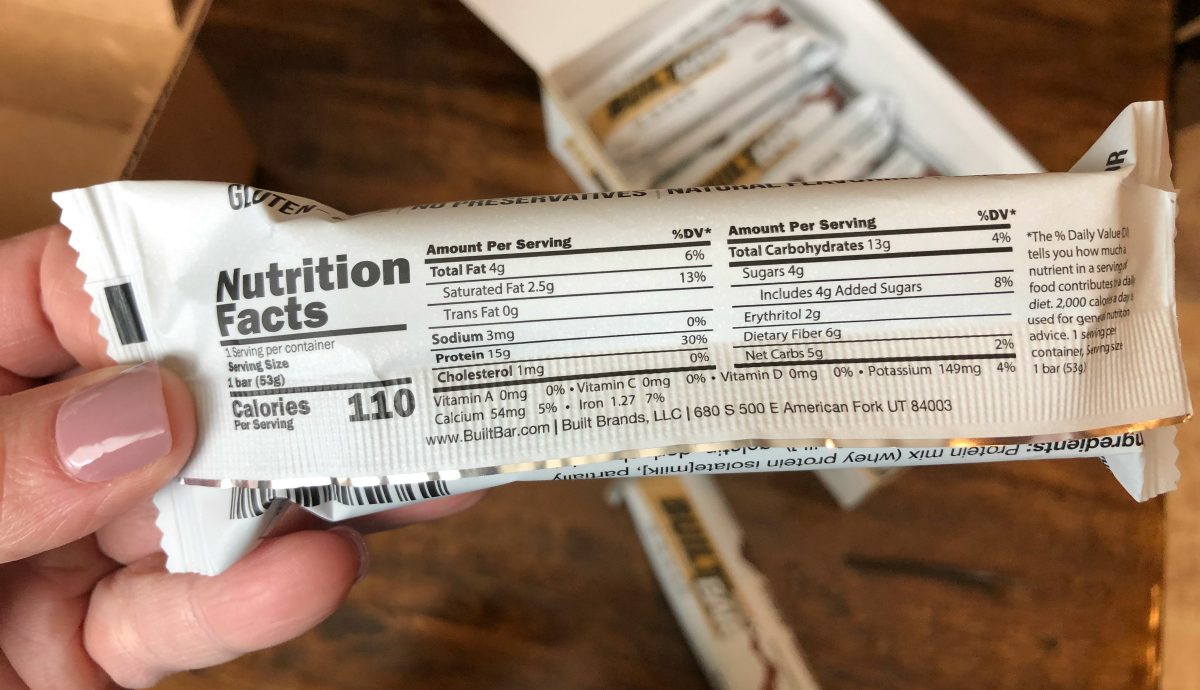 showing how to read a Built Bar nutrition label