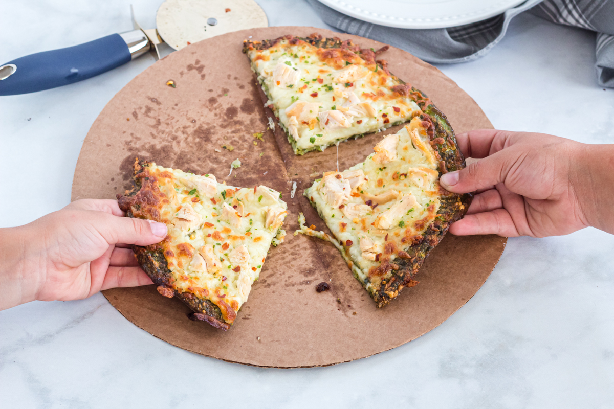 pizza with a keto broccoli crust 