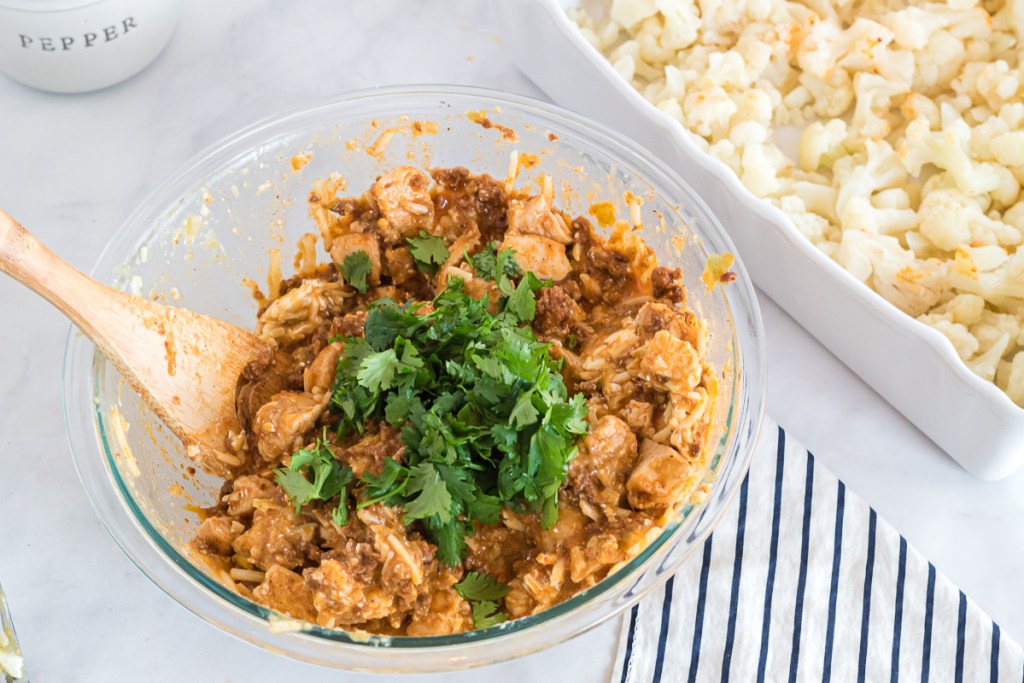 bowl with chicken,chorizo, and cilantro