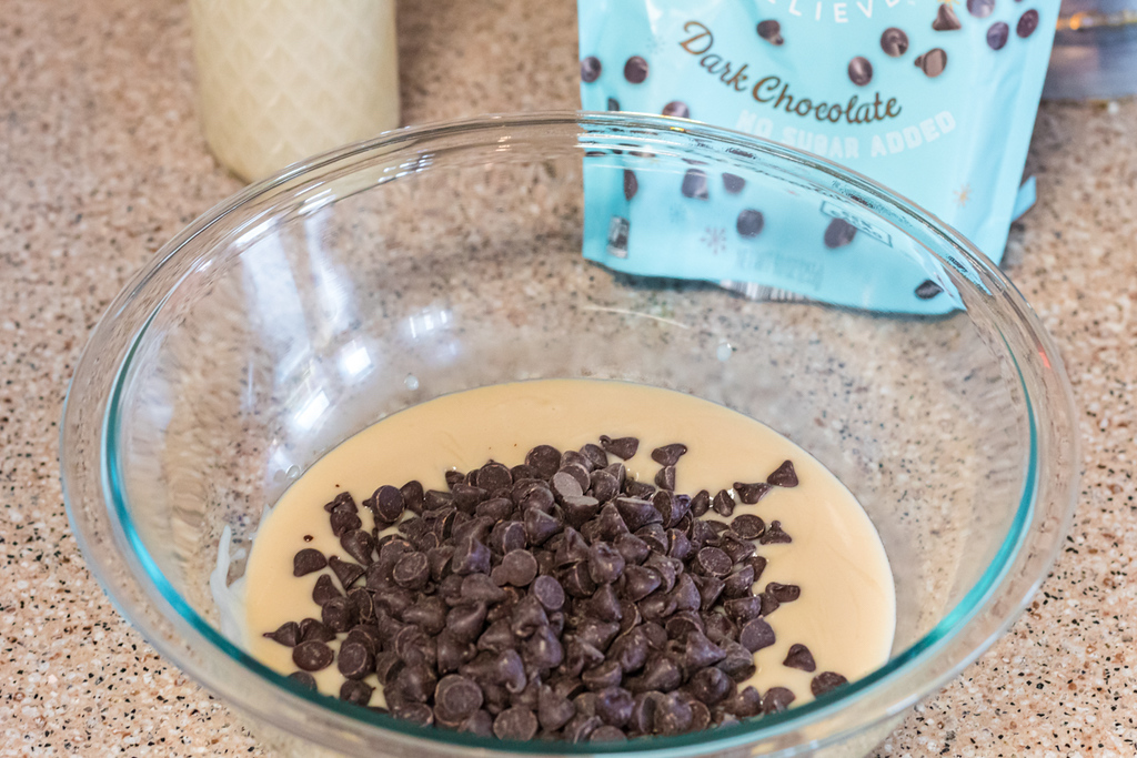 keto chocolate chips in sweeten condensed milk 