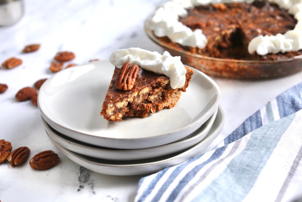 slice of keto pecan pie on a plate