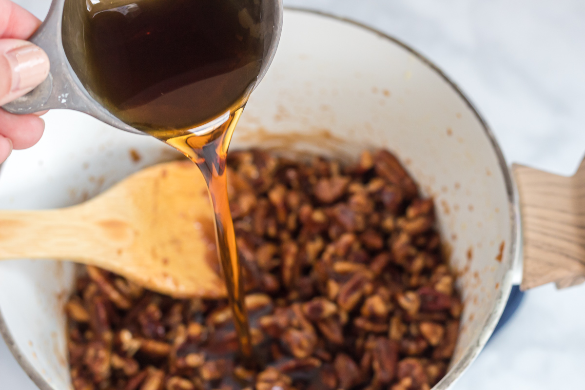 adding syrup to pie filling