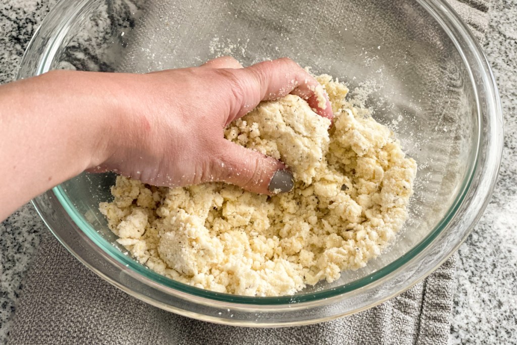 hand mixing quiche crust dough