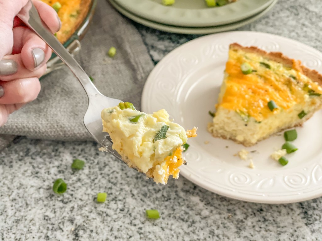 bite of keto quiche on a fork