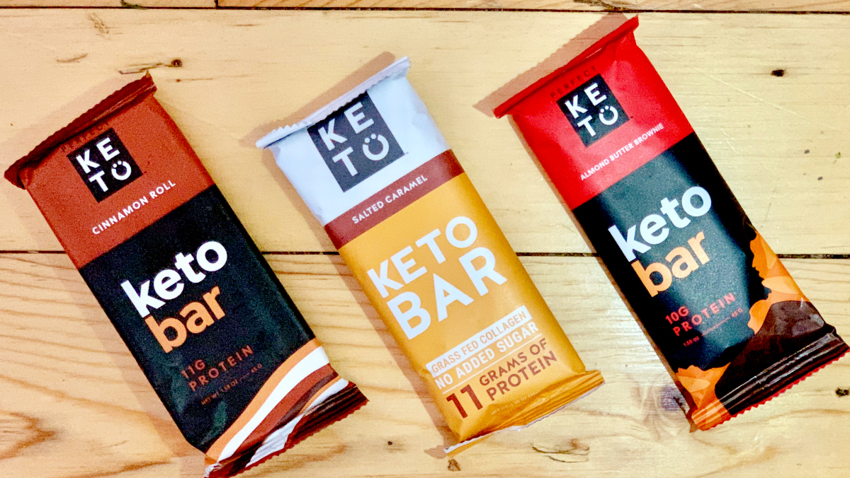 Perfect Keto protein bars on display