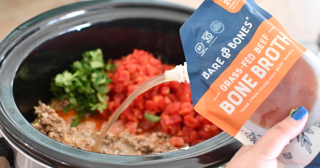 adding beef broth to taco soup