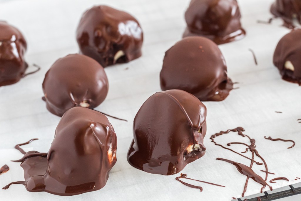 cheesecake fat bombs dipped in chocolate