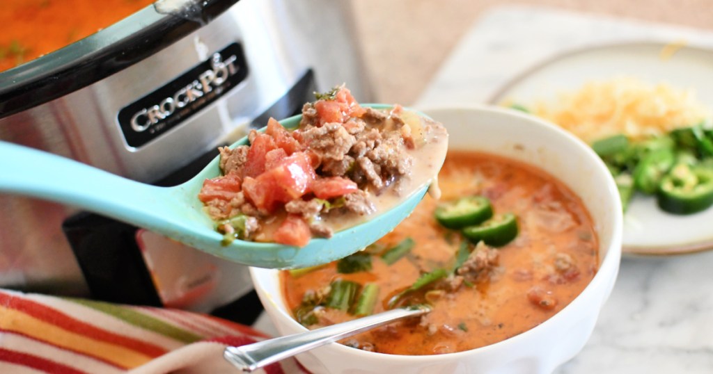 dishing up keto taco soup