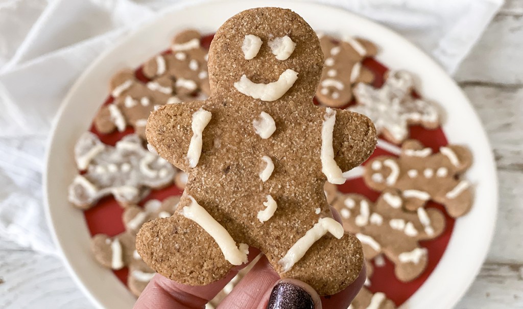 hand holding keto gingerbread cookie