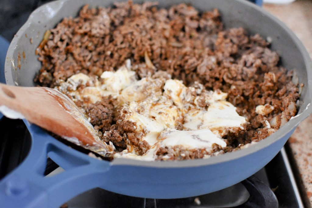 melting cream cheese in ground beef