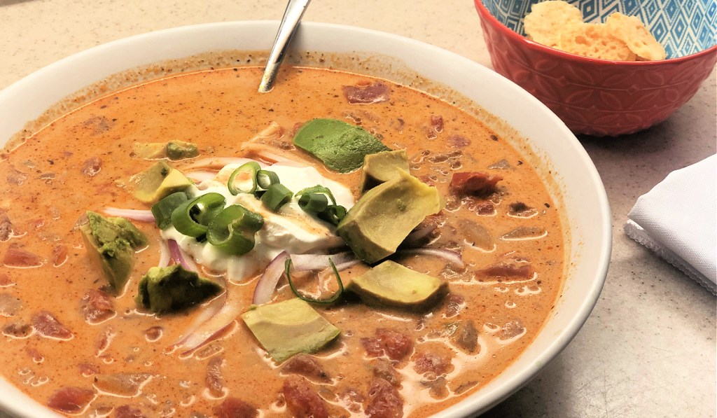 bowl of keto taco soup