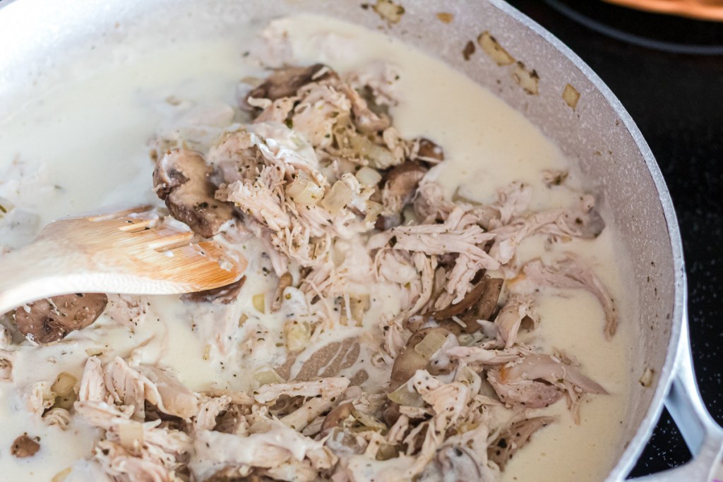 creamy sauce with chicken, mushrooms and onions