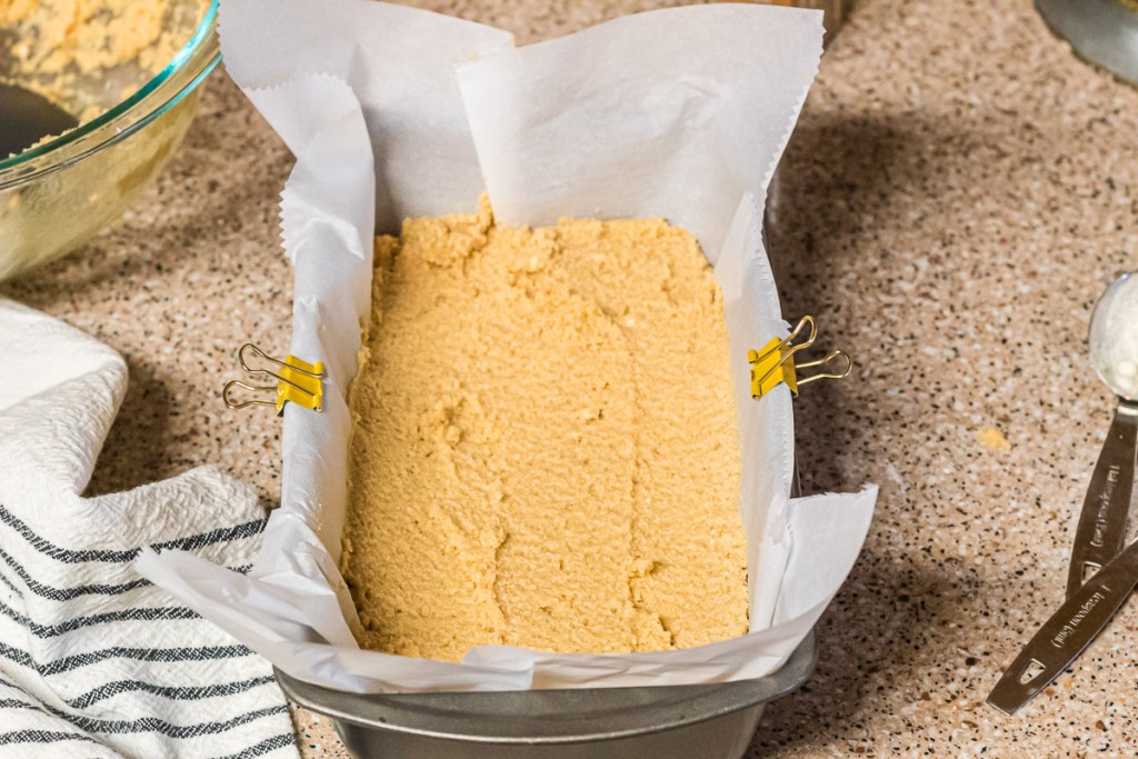 bread batter in loaf pan