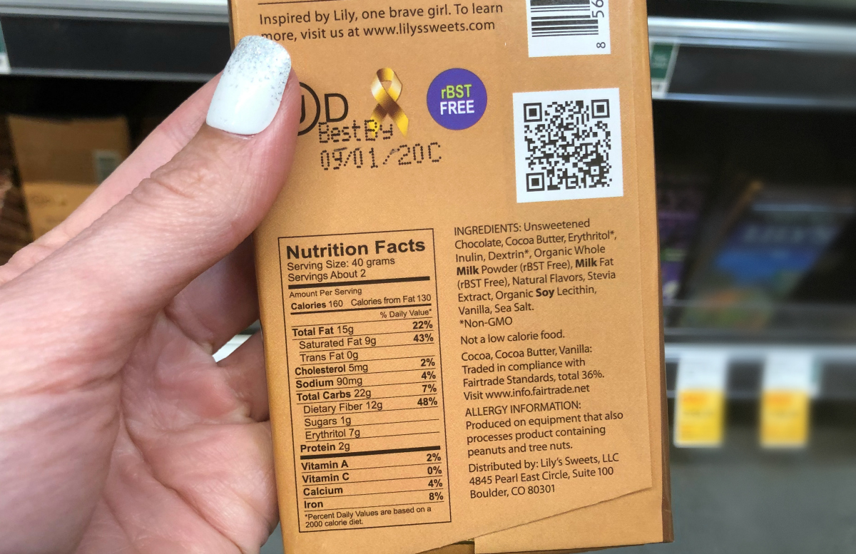 Lily's chocolate bar nutrition
