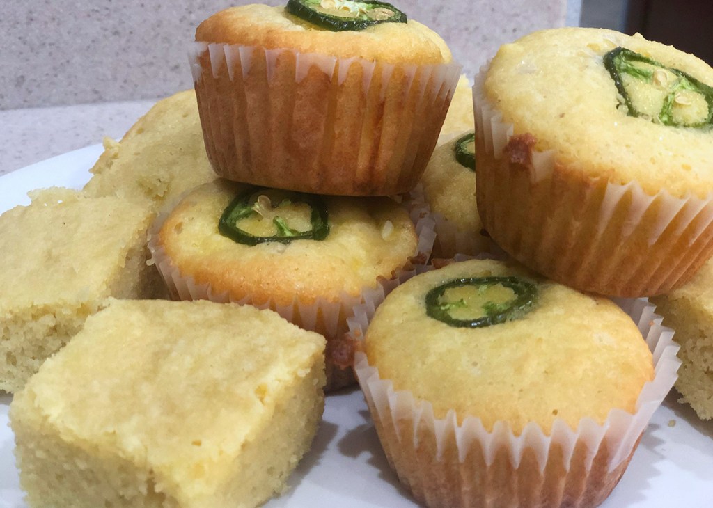 Plate of keto cornbread muffins and squares