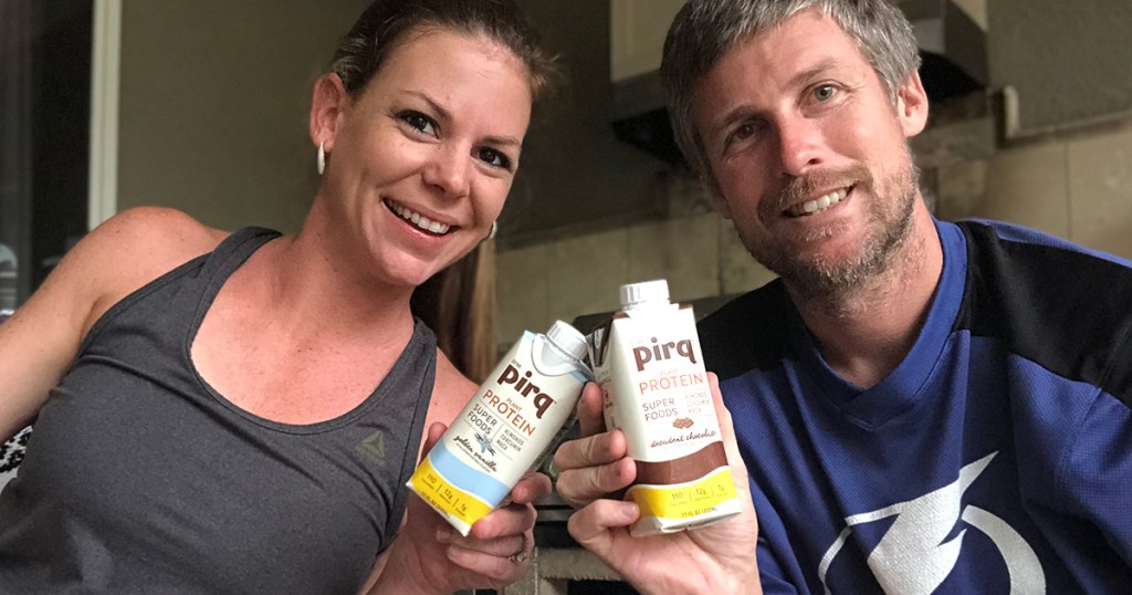 Erica and her husband with Pirq Protein keto shakes