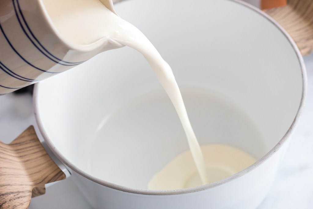 heavy cream in saucepan