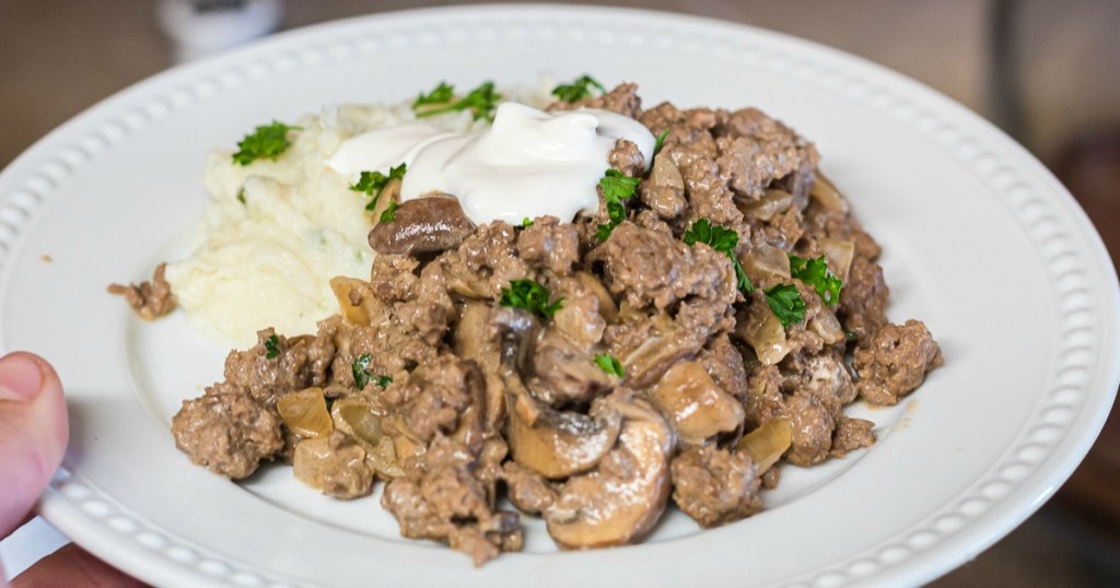 plate of keto beef stroganoff