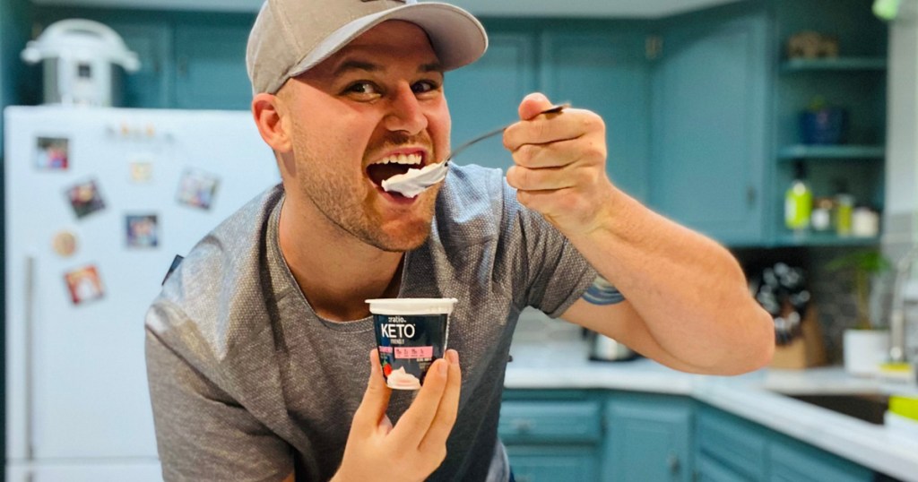 man eating ratio keto yogurt