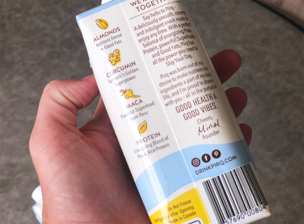 Back of Pirq Protein keto shake bottle