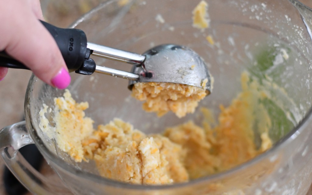 scooping biscuit batter