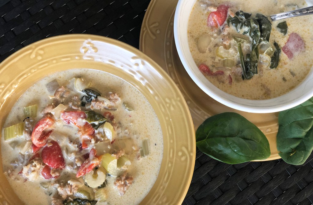 Keto creamy Tuscan soup in bowls