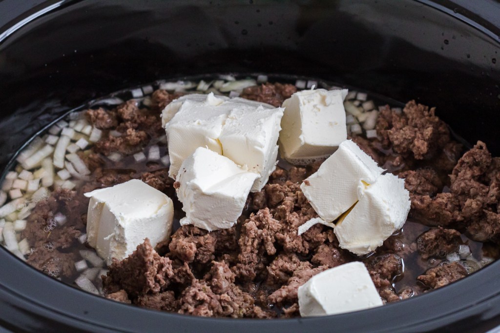 cream cheese and hamburger in a crock pot