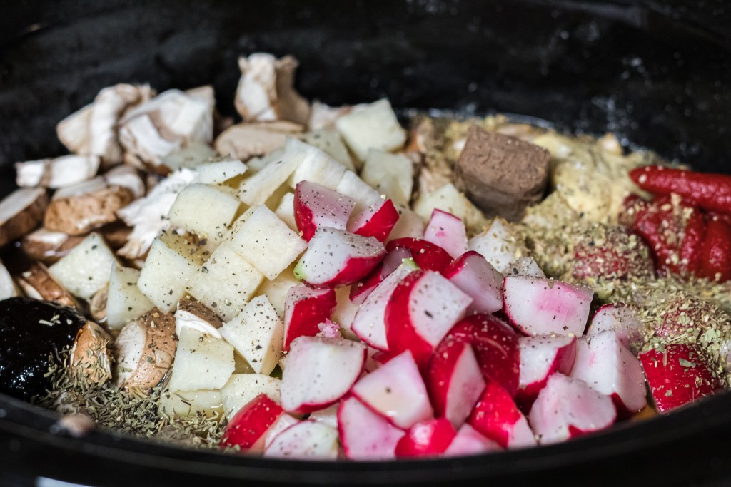 crockpot of ingredients in a crockpot