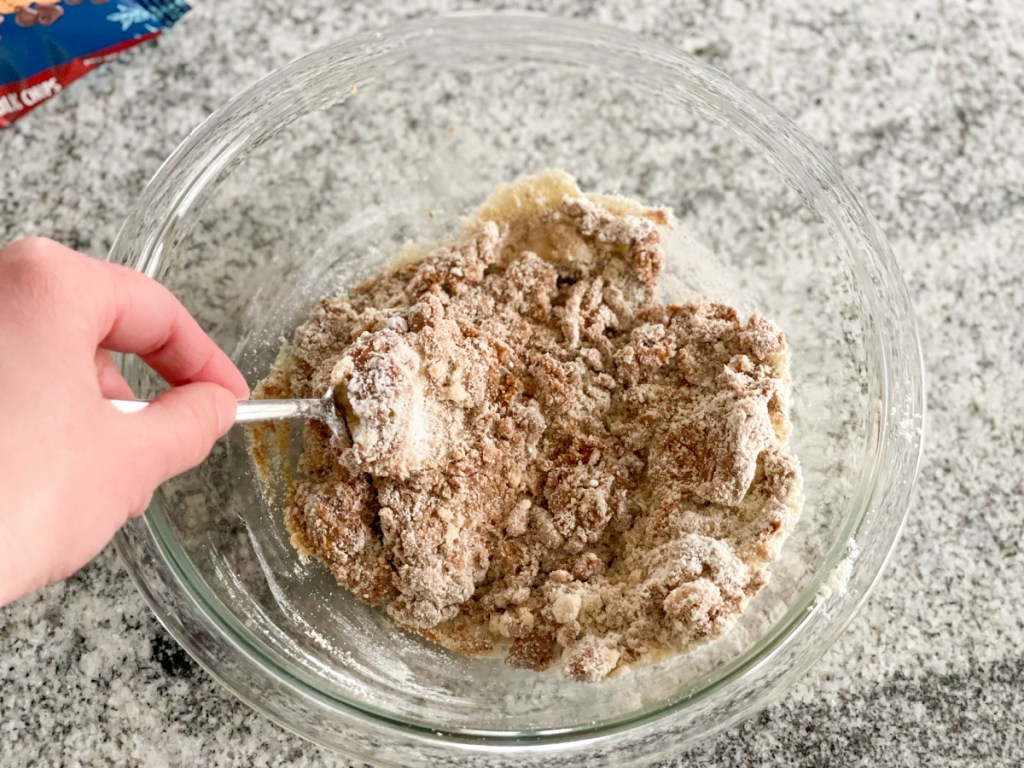 cookie dough protein bar ingredients being mixed up
