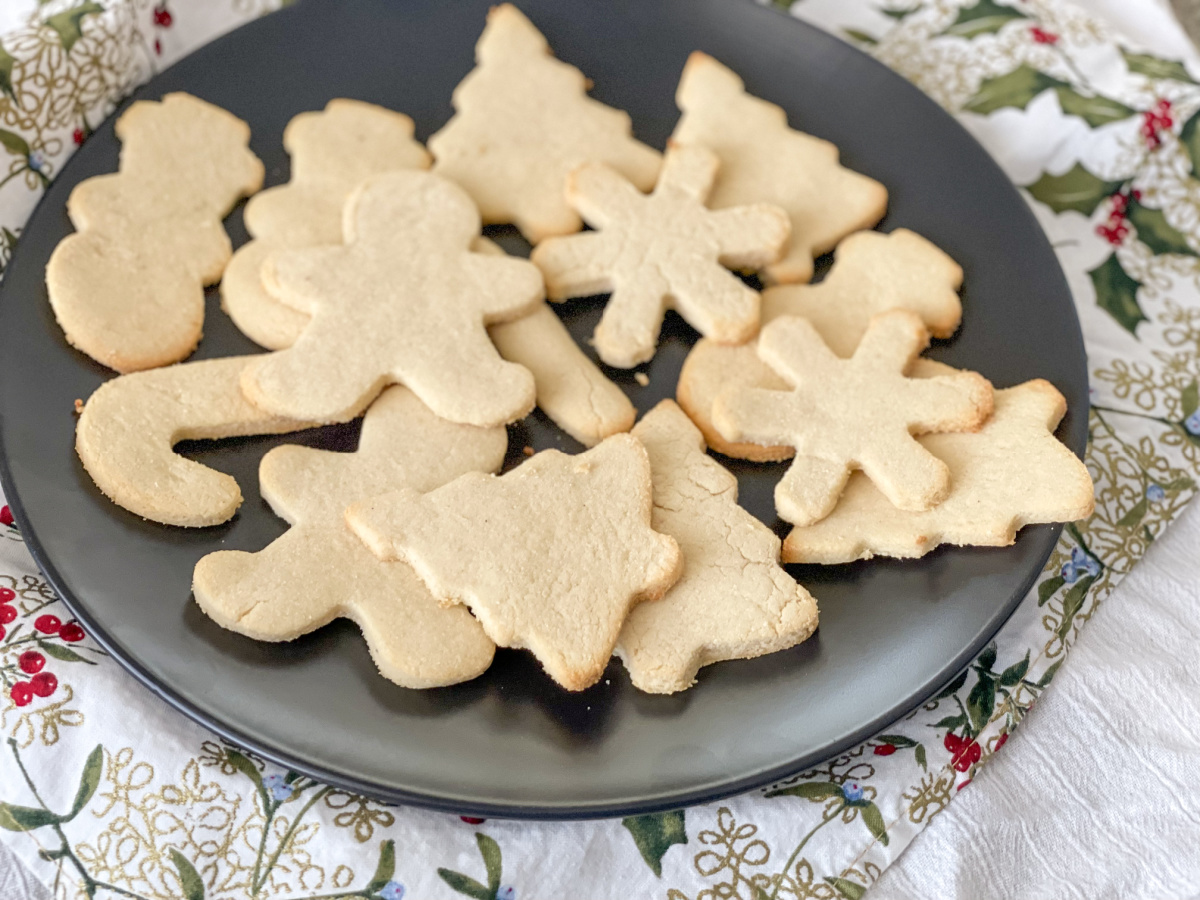 soft keto sugar cookies on a plate