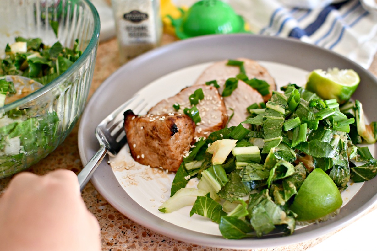 Asian pork loin with bok choy salad