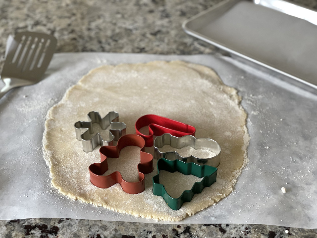 using cookie cutters on keto sugar cookie dough