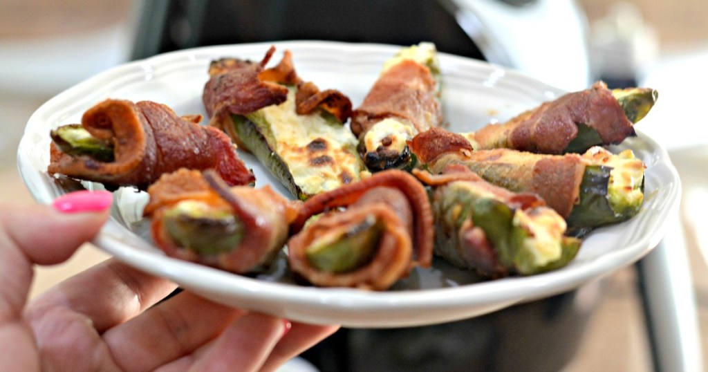 plate of jalapeno poppers in the air fryer