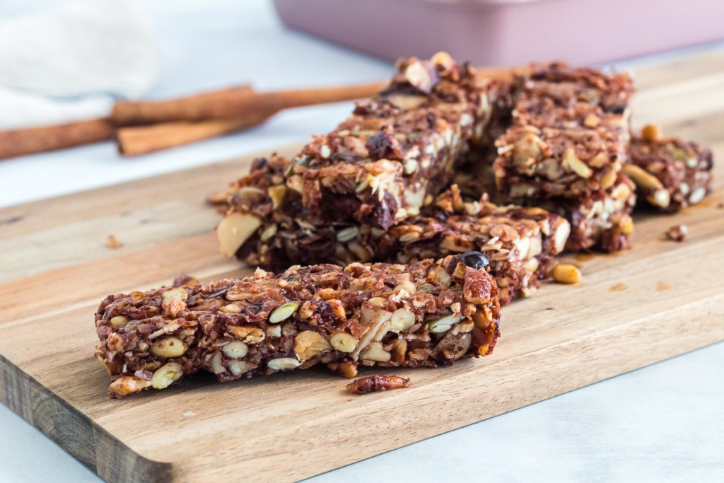 keto granola bars copycat kind bars on a cutting board