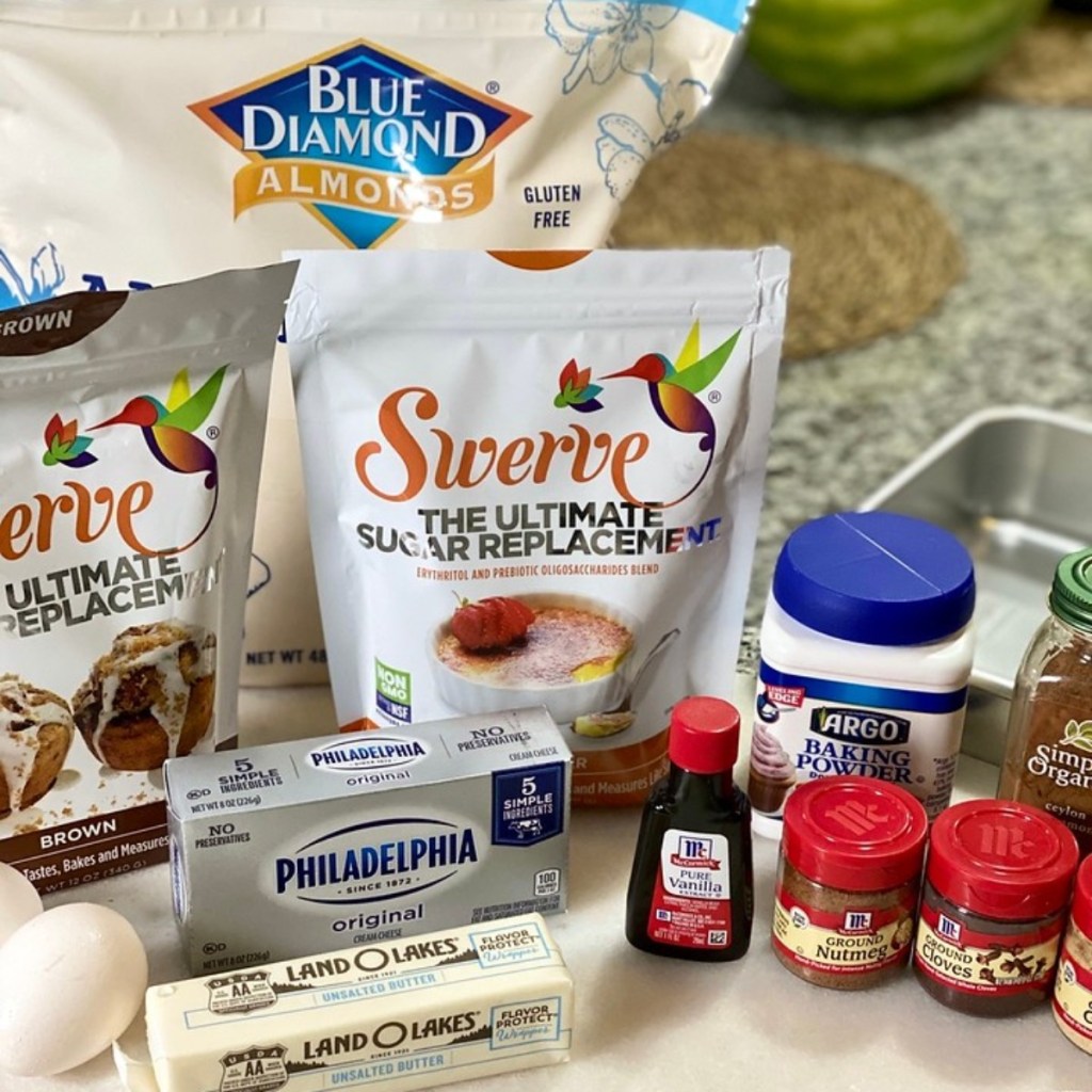 ingredients for keto spice cake on counter