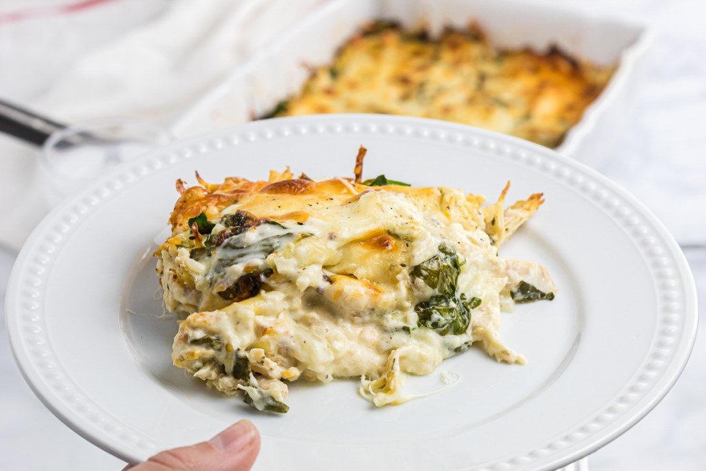 plate of chicken Alfredo casserole