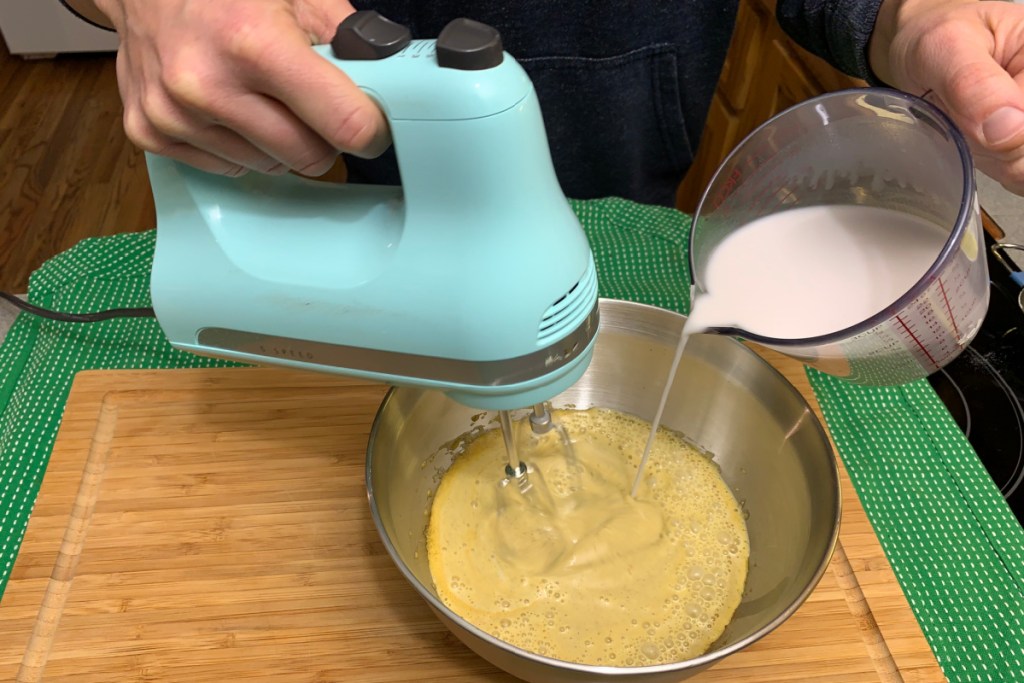 mixing eggnog ingredients 